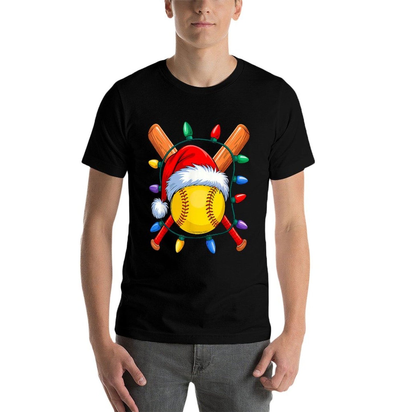 Christmas Softball Xmas Santa Sports Hat Mens Womens Kids  Fade-proof Color T-Shirt