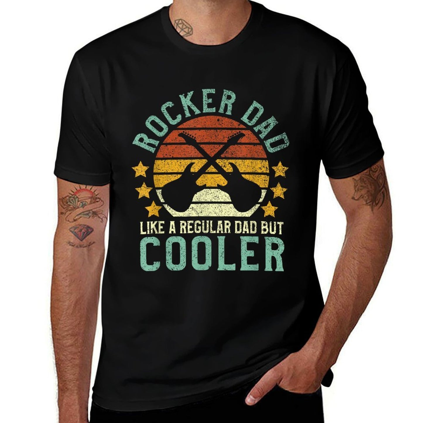 Rocker Dad Funny Rock And Roll Lover Guitarist Father  Summer-ready Fabric T-Shirt