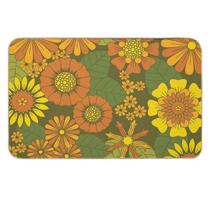 Orange, Brown, Yellow And Green Retro Daisy Pattern Durable Bath Mat
