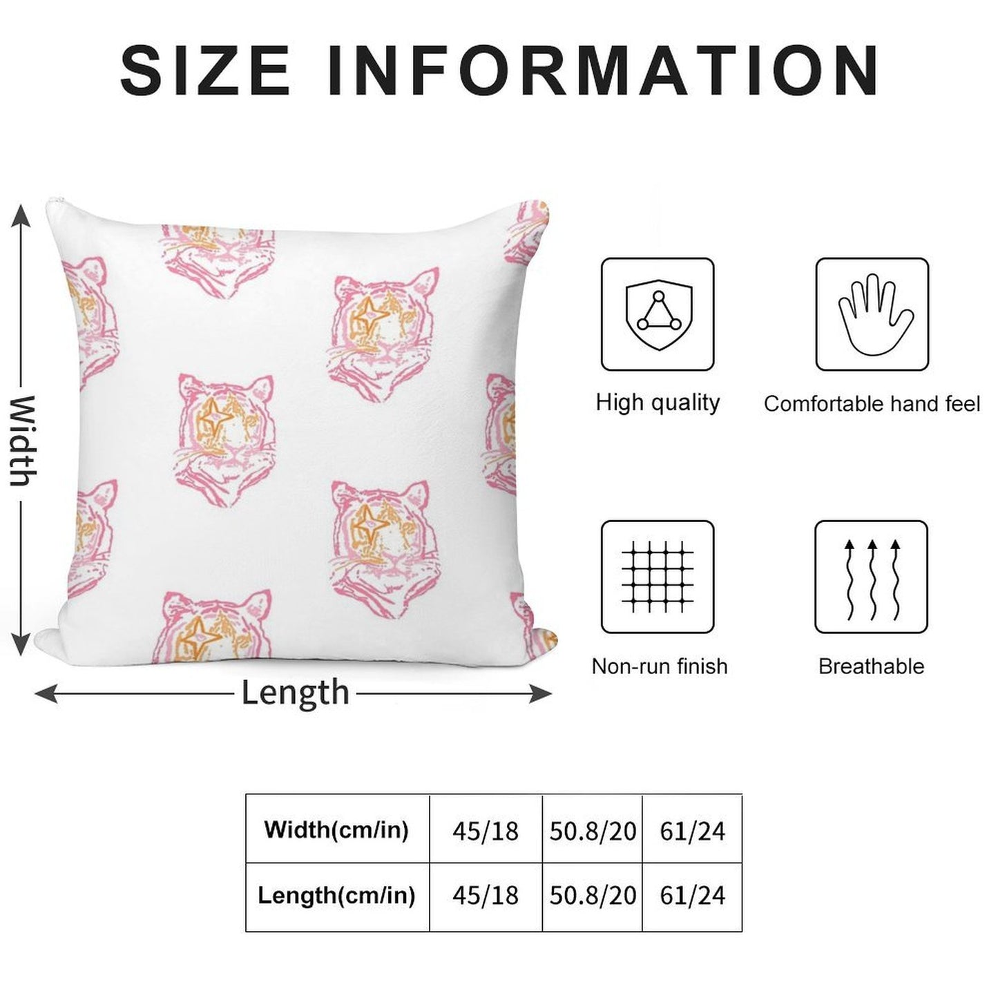 Pink And Orange Star Tiger Soft Decorative Cover Throw Pillow
