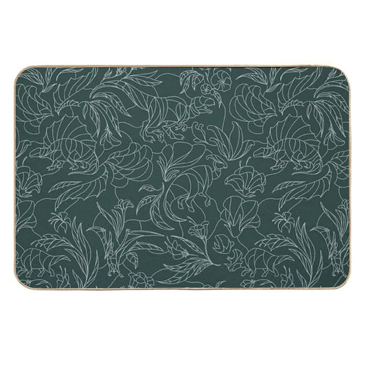 Hidden Dinosaurs - Floral Pattern - Teal And Silver Durable Bath Mat