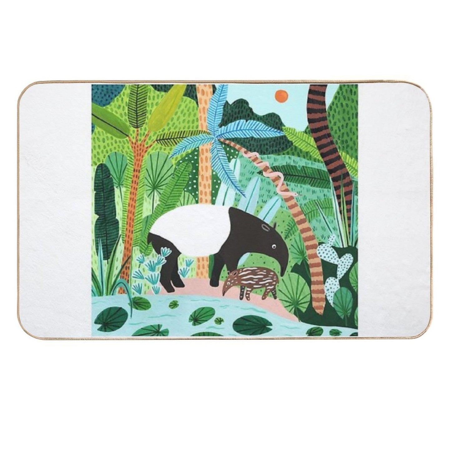 Malayan Tapir & Baby Print  Slip-Resistant Bath Mat
