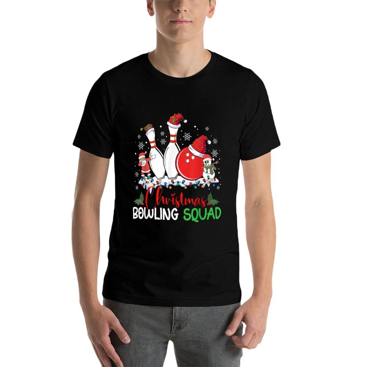 Christmas Bowling Squad Xmas Lights Santa Bowling Player  Easy-care T-Shirt