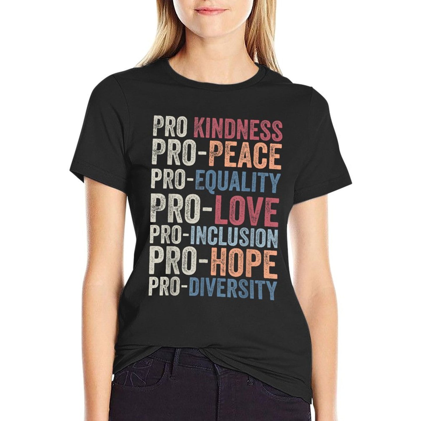 Pro Kindness Pro Peace Equality Love Diversity Human Rights  Oversized Silhouette T-Shirt