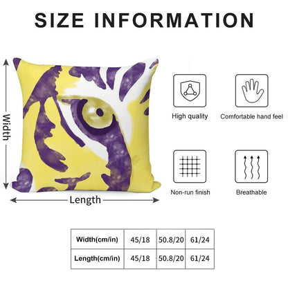 Purple And Gold Watercolor Tiger Artwork Soft Reinforced Edging Throw Pillow