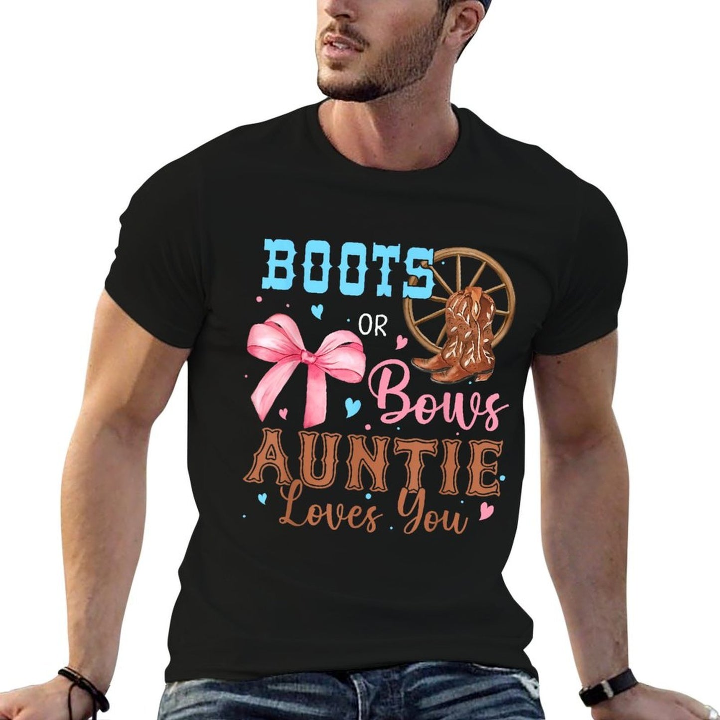 Boots Or Bows Gender Reveal Decorations Auntie Loves You  Polyester Blend T-Shirt