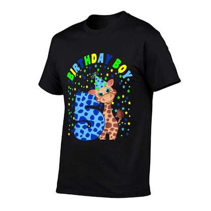Kids Birthday Boy 5 Year Old 5th Birthday Giraffe Gift For Boys  Easy-care T-Shirt