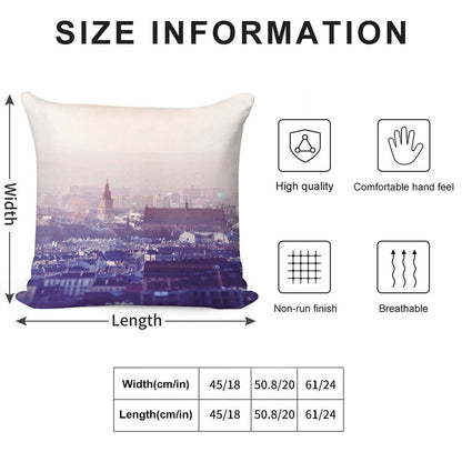 Panoramic View of Old City in Cracow at The Sunset Soft Short Plush Fabric Throw Pillow