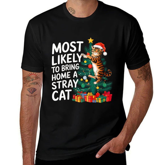 Womens Christmas Most Likely To Bring Home A Stray Cat Funny Xmas  Eco-friendly Material T-Shirt