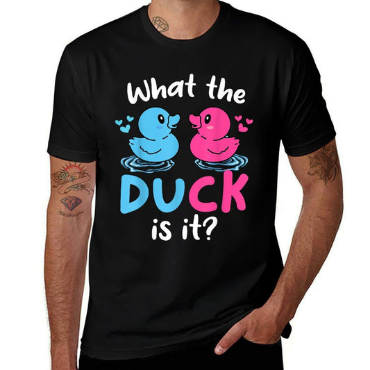 What The Ducks Is It Baby Gender Reveal Party Baby Shower  Ribbed Collar T-Shirt