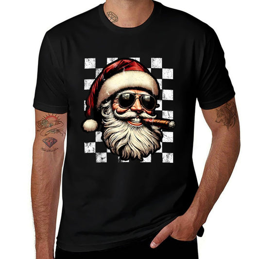 Santa Claus Is Smoking Cigar With Sunglass Smoker Christmas  Rolled Sleeves T-Shirt