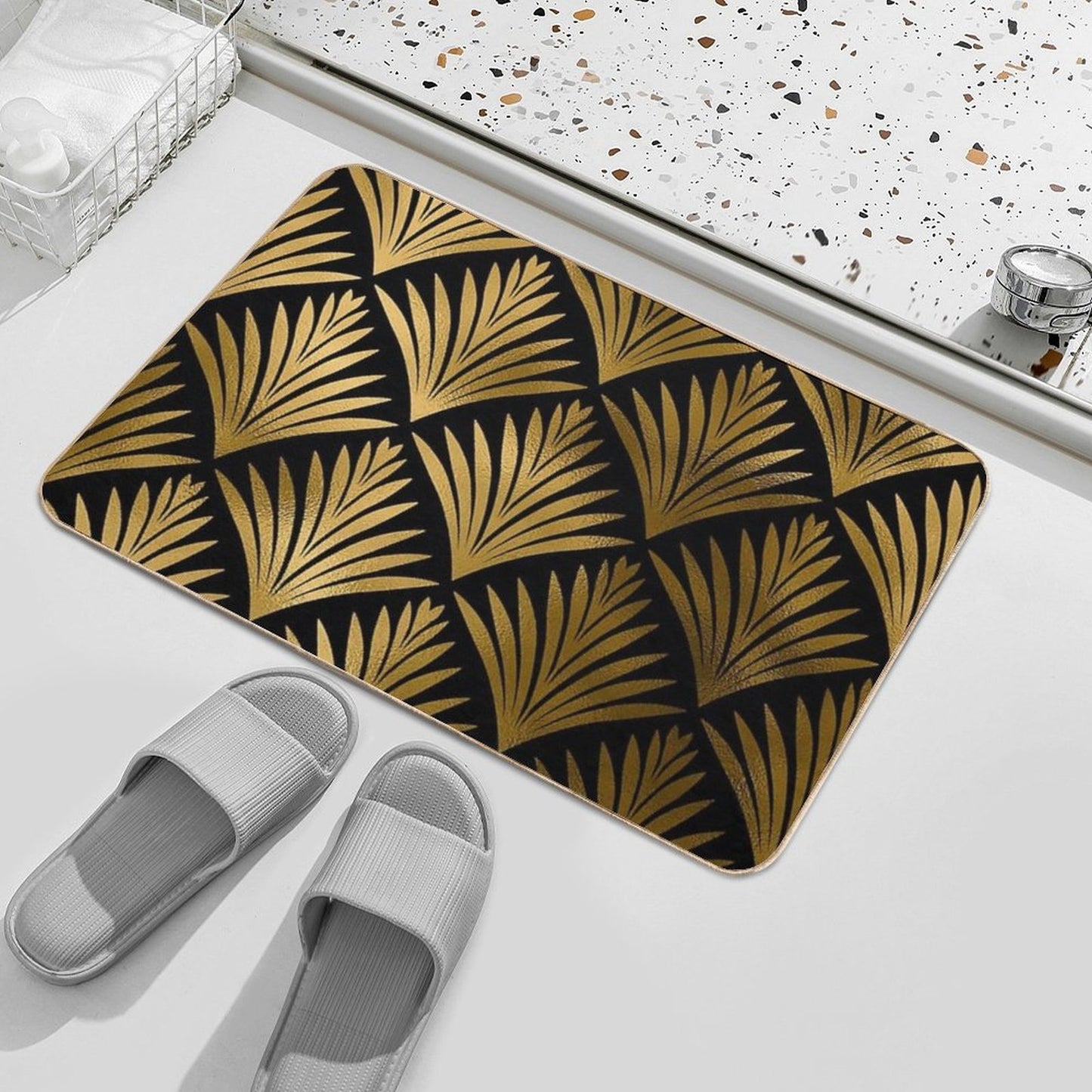 Luxurious Black And Golden Color Art Deco Elegant Pattern  High-Traffic Bath Mat