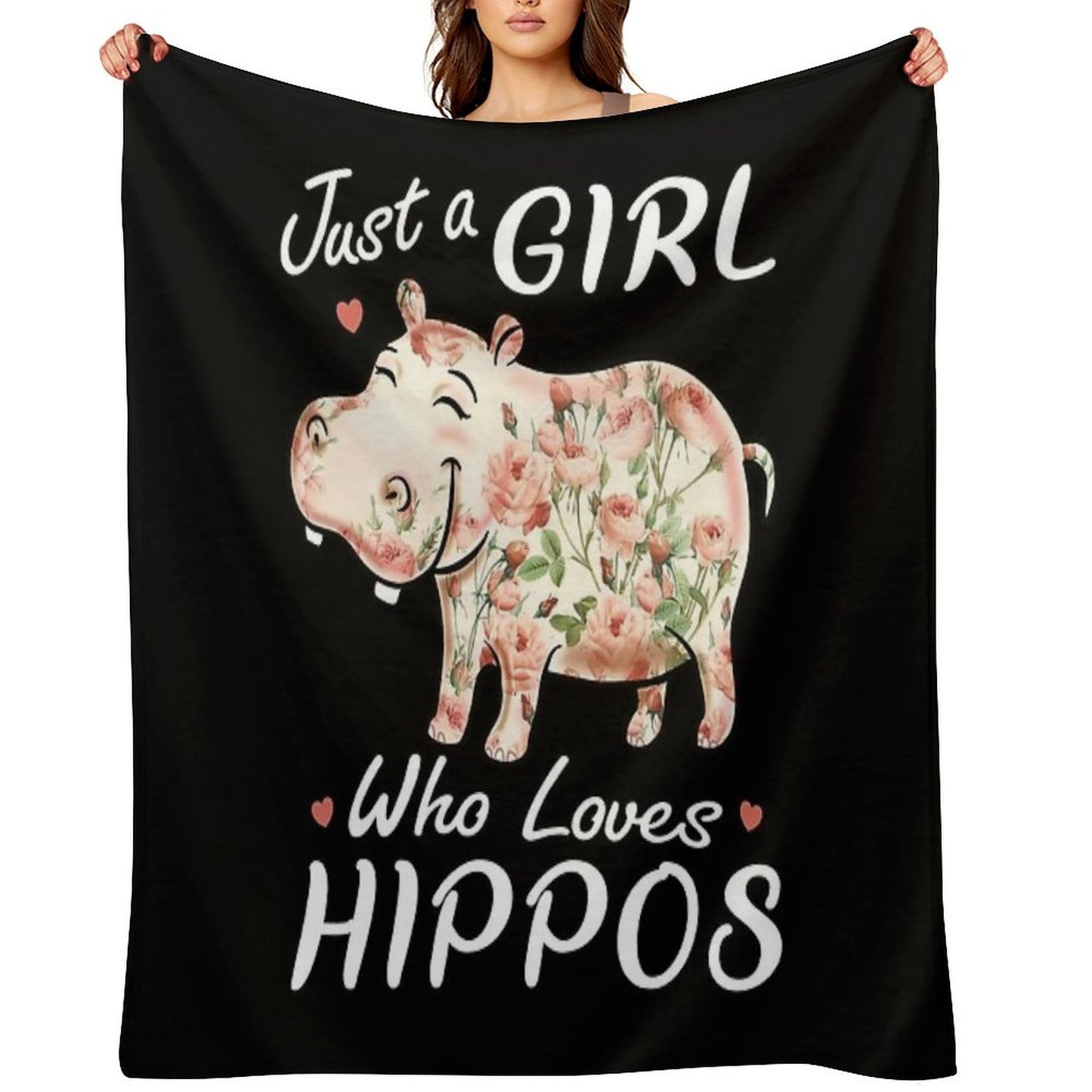Just A Girl Who Loves Hippos Flower Hippopotamus Sustainable Throw Blanket