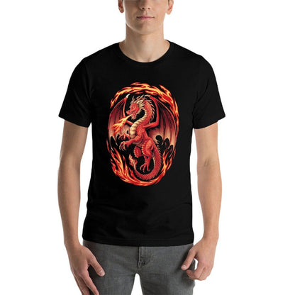 Mythical Red Dragon Breathes Fire On Clouds, Boy Girl Dragon  Relaxed-fit T-Shirt