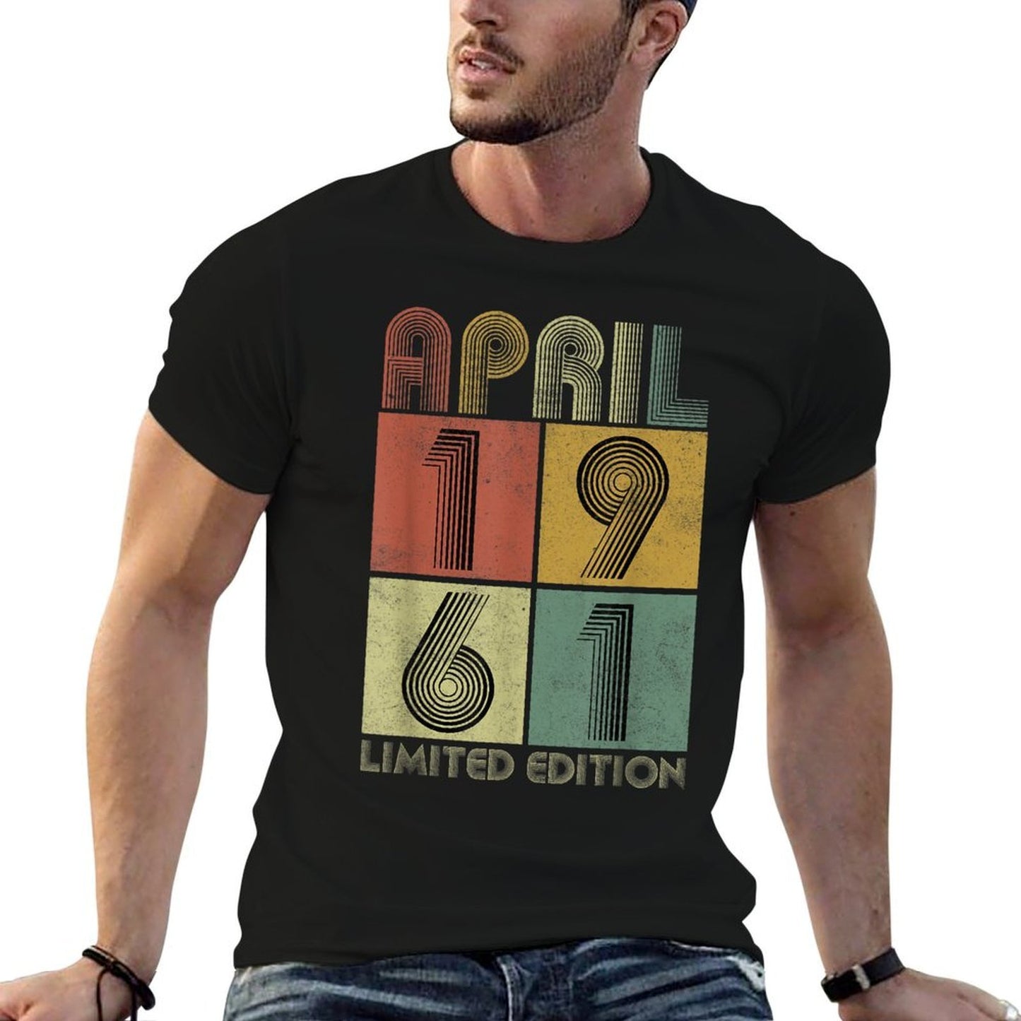 1961 Vintage 60 Years Old Retro 60th Birthday Gift  Ribbed Collar T-Shirt