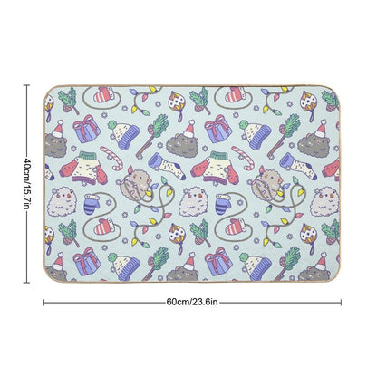 Teddy Guinea Pigs Christmas Patten in Mint Green Background  Absorbent Bath Mat