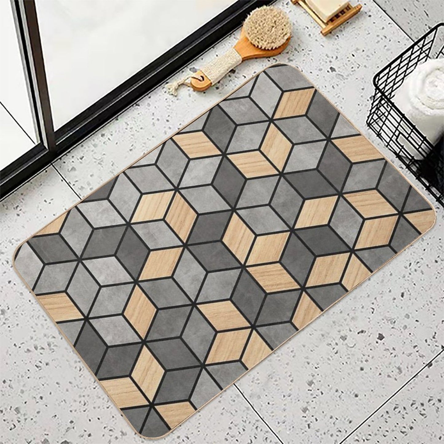 Concrete And Wood Cubes  Multi-Purpose Bath Mat