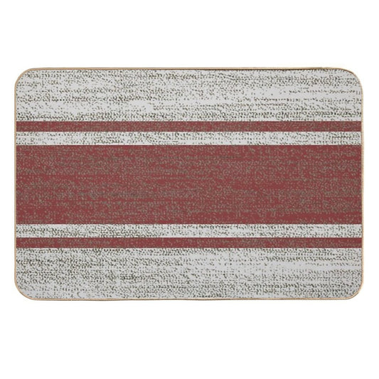 1980s Farmhouse Chic Burgundy Jacquard Stripes Linen French Country  Pet-Safe Bath Mat