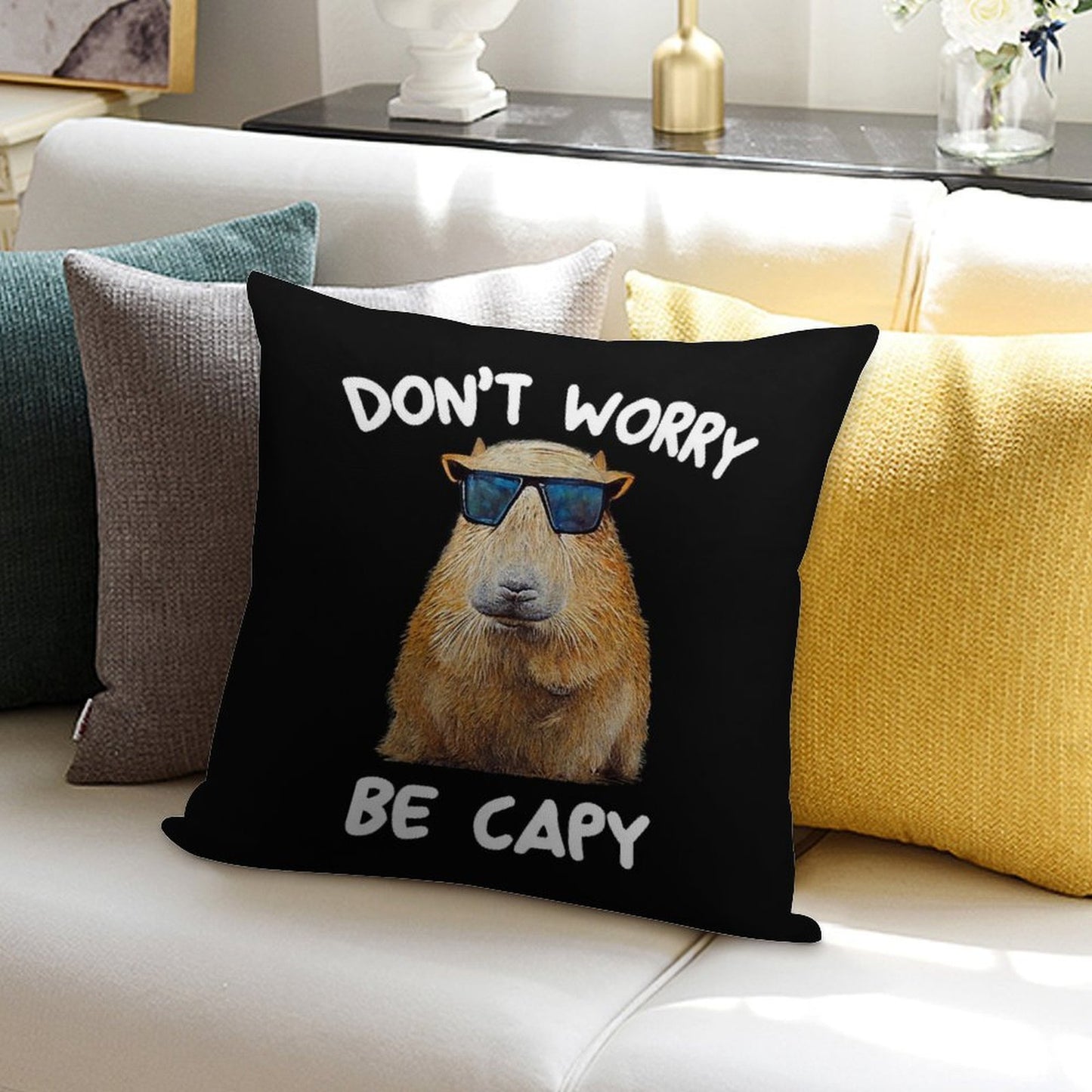 Funny Capybara Dont Worry Be Capy Funny Rodent Soft Anti-Pilling Throw Pillow