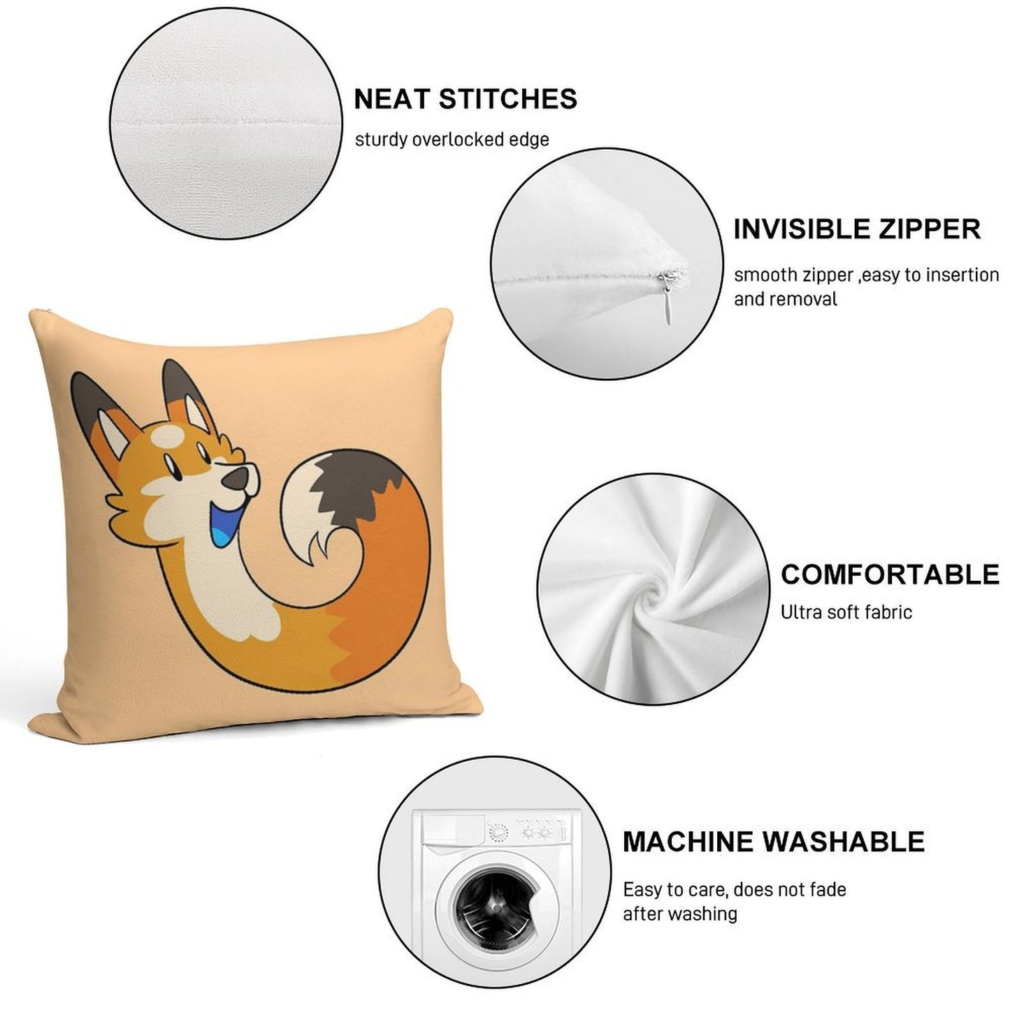 Orange Pipefox - Pip Soft High-Density Material Throw Pillow