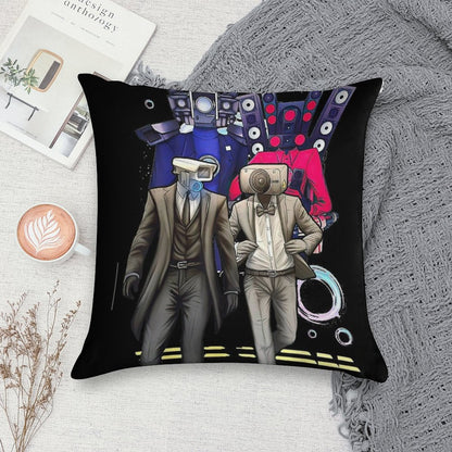 Caméraman And Speákerman Funny Soft Fade-Resistant Throw Pillow