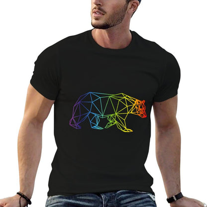 Geometric Bear LGBT Rainbow Gay Pride  Ribbed Collar T-Shirt