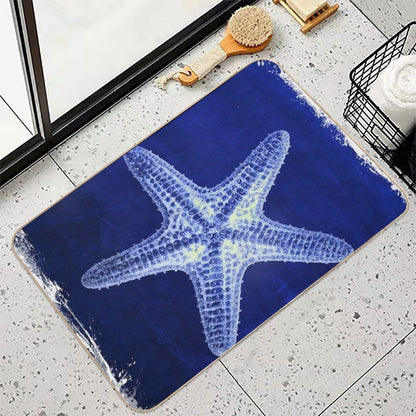 Coastal Seaside Ocean Navy Blue Beach Chic Starfish  Easy Maintenance Bath Mat