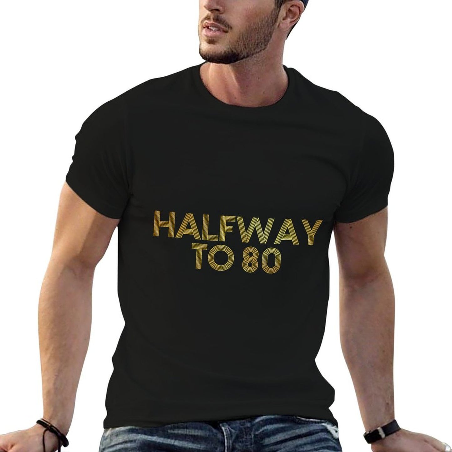 Halfway to 80 Retro Golden 40th Birthday  Fade-proof Color T-Shirt