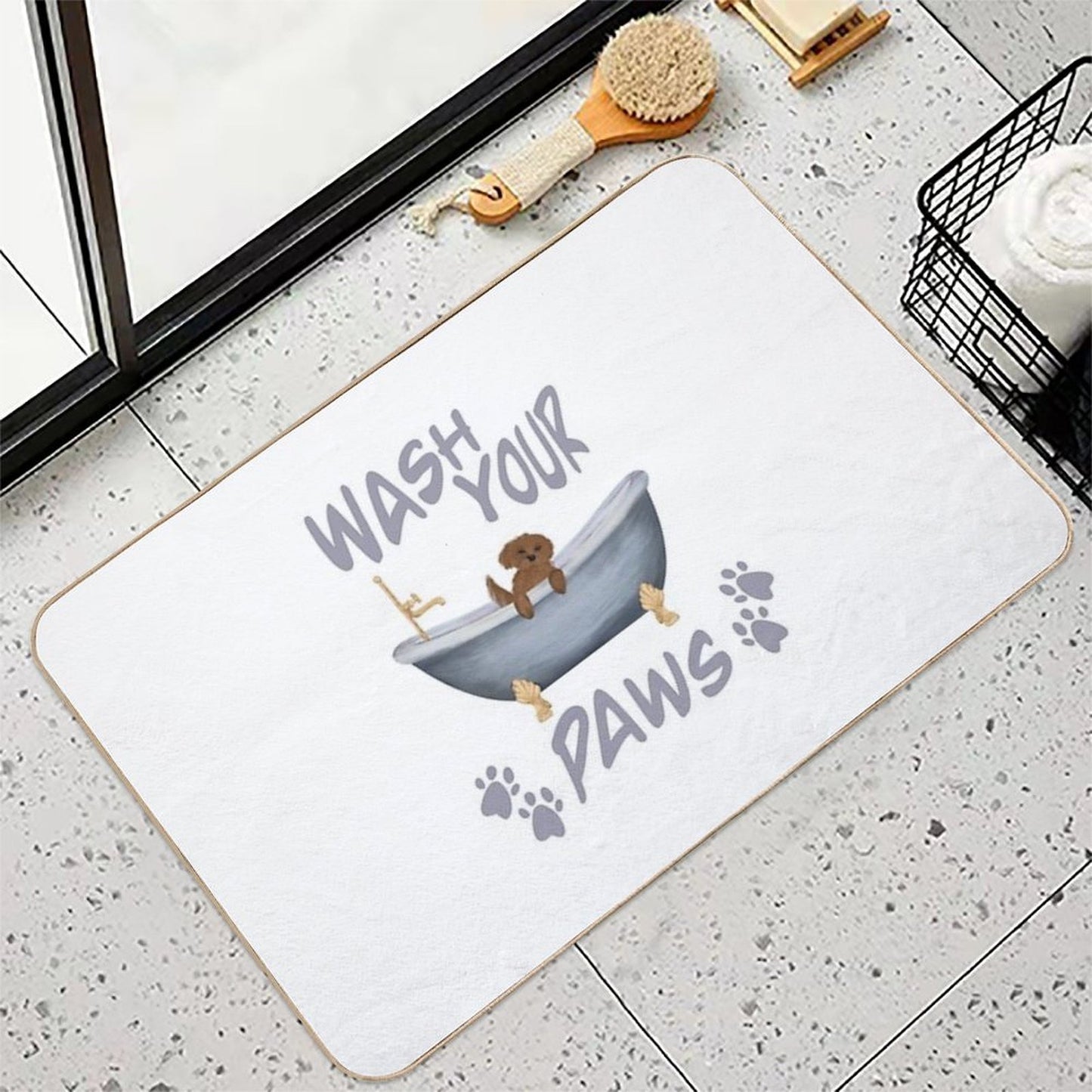 Wash Your Paws (Goldendoodle)  Easy Maintenance Bath Mat