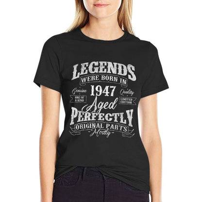 Legends Were Born In 1947 Year Of Birth Birthday  Rolled Sleeves T-Shirt