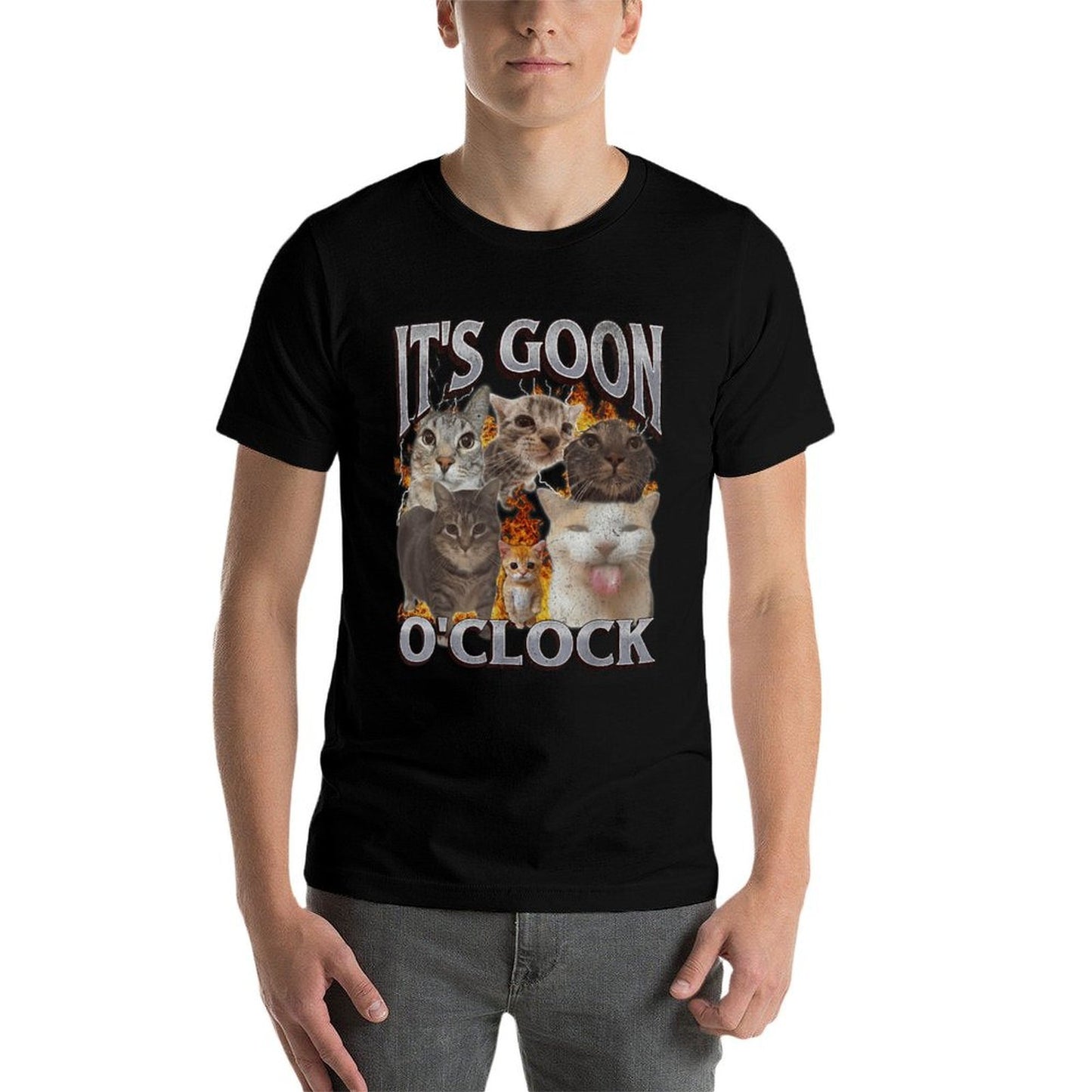 Gooning Oclock Funny Cat Meme Bootleg Graphic for Men Women  Rolled Sleeves T-Shirt