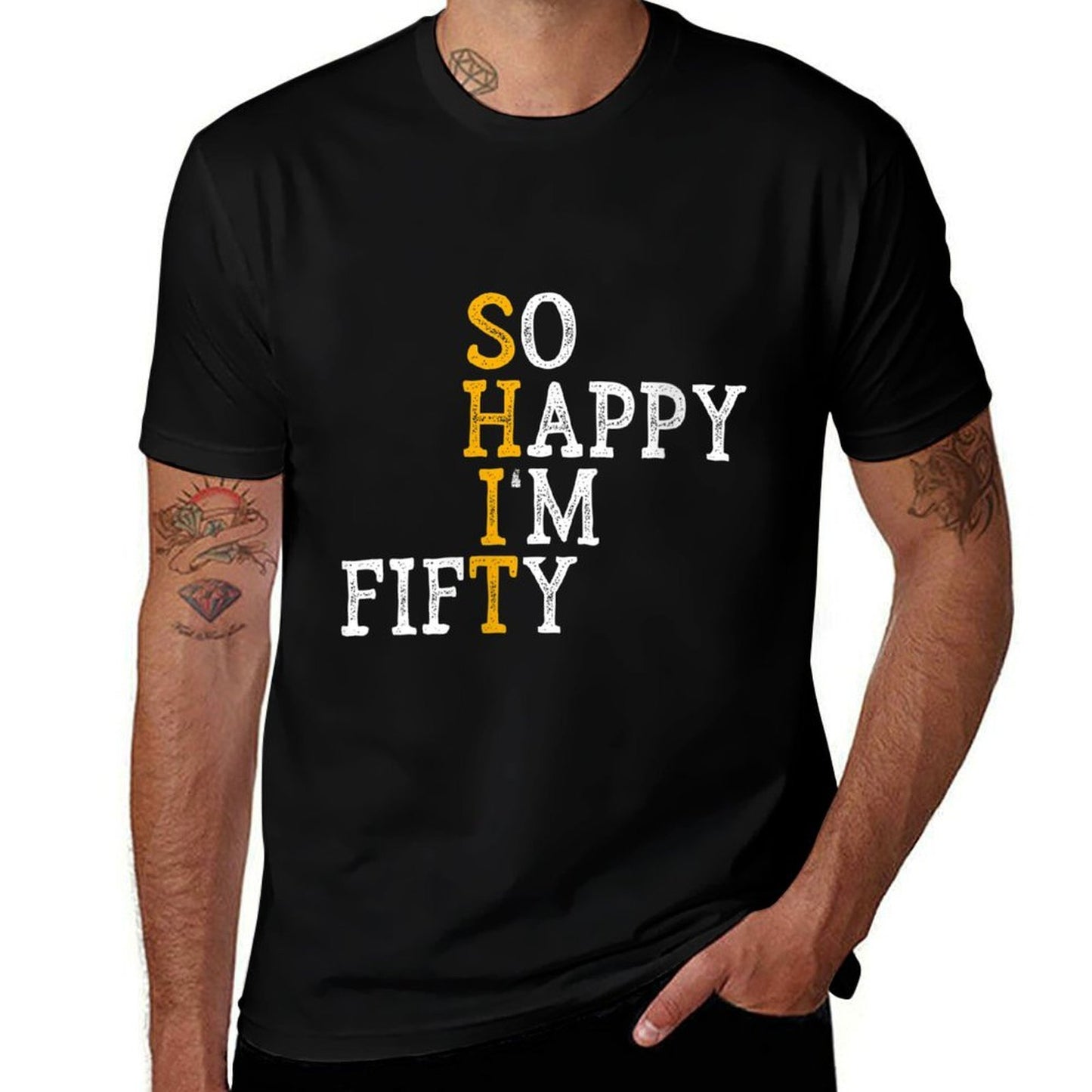 Womens So Happy I'm Fifty - 50 Years Old Funny 50th Birthday Gift  Polyester Blend T-Shirt