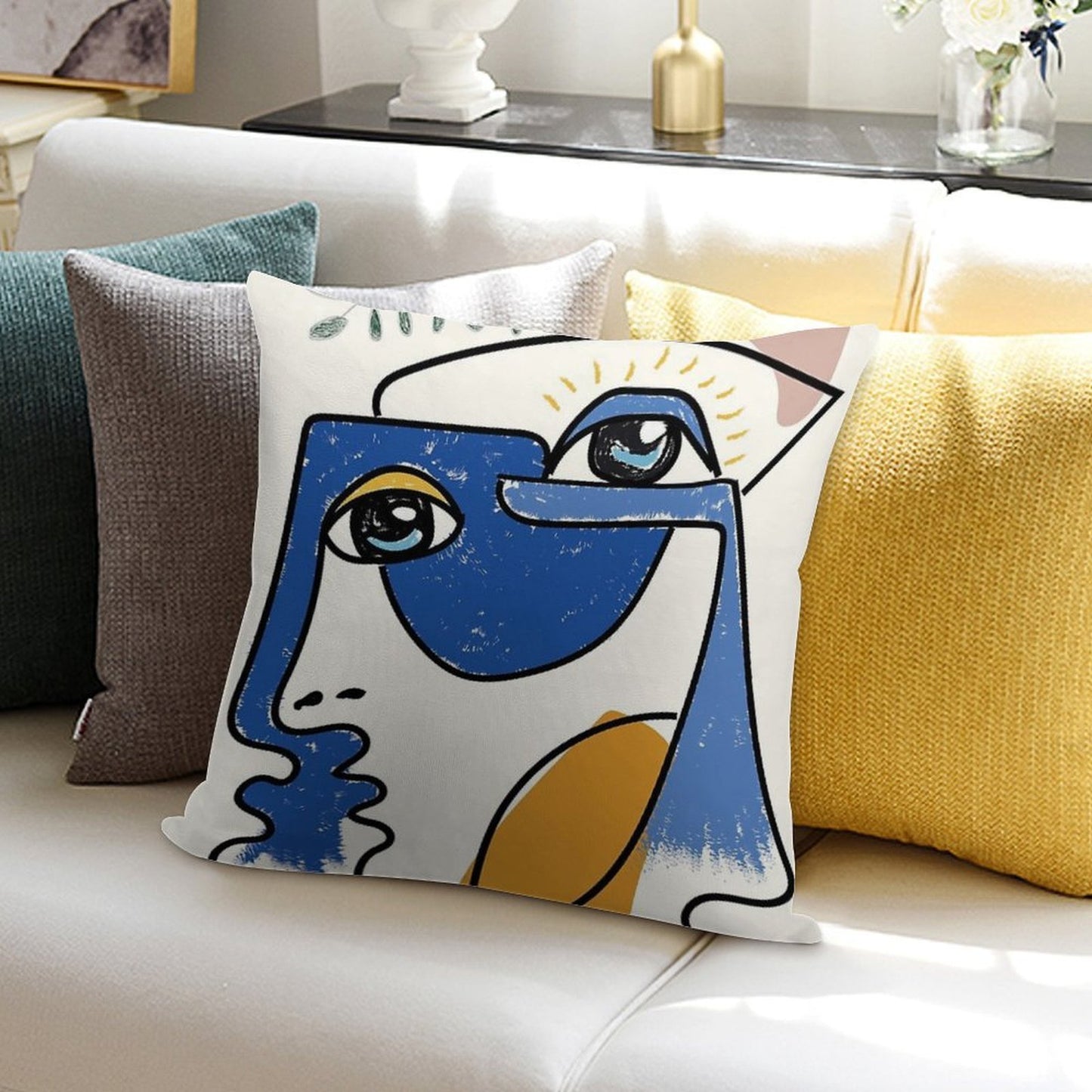 Minimal  Cute Face Soft Washable Throw Pillow