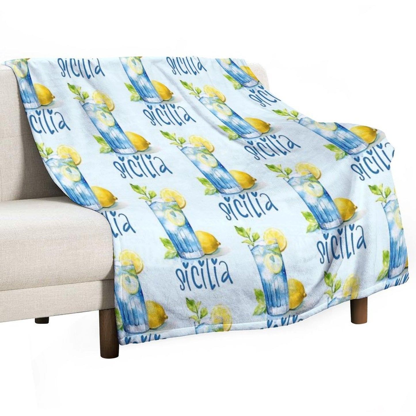 Sicilia Love – Italian Lemonade Watercolor Design Machine-washable Throw Blanket