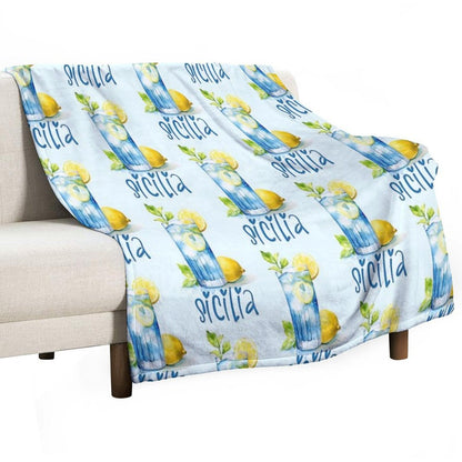 Sicilia Love – Italian Lemonade Watercolor Design Machine-washable Throw Blanket