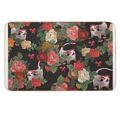 Opossum Floral Pattern  Dirt-Trapping Bath Mat