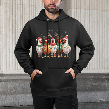 Christmas Lights Chicken Santa Funny Xmas Tree Colorfast Hoodie