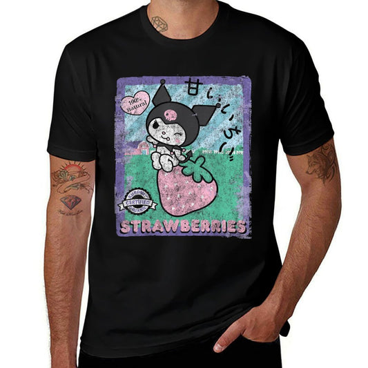 BONRI Kuromi Strawberry Picking Strawberries Farm Sleevetype  Heathered Texture T-Shirt