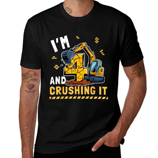 I'M 4 AND CRUSHING IT Construction Truck 4th Birthday Party  Quick-drying T-Shirt