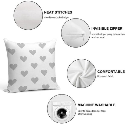 Medium SILVER GREY And WHITE LOVE HEARTS Soft Gift Ready Throw Pillow