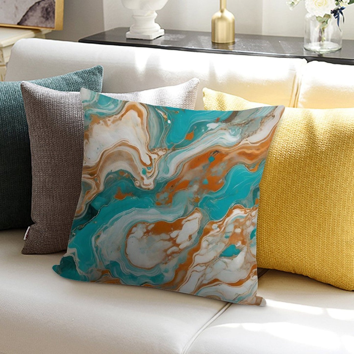 Turquoise Marble Texture With Light Earth Soft Gift Ready Throw Pillow