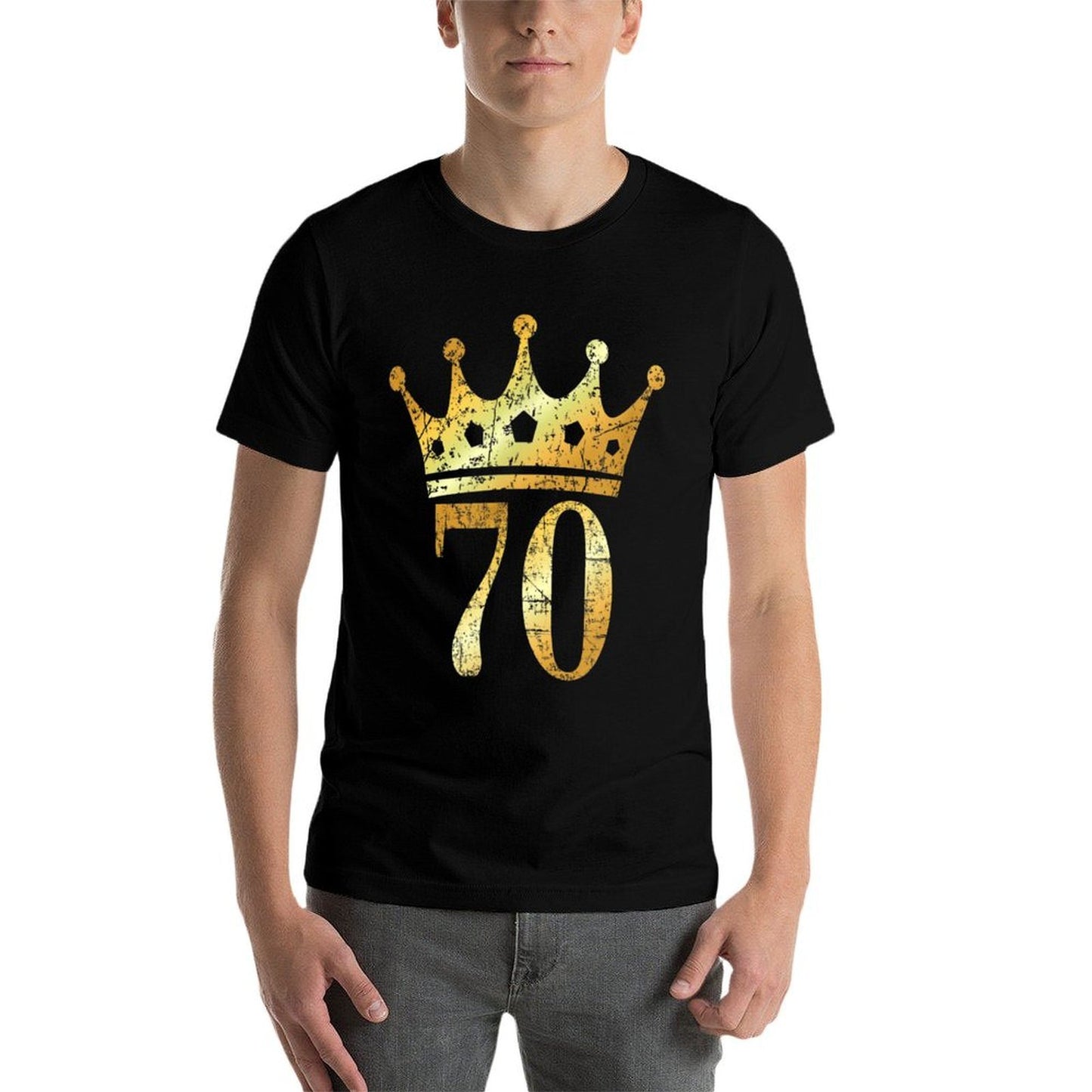 Crown Number 70 (Vintage Golden Yellow) 70th Birthday  Summer-ready Fabric T-Shirt