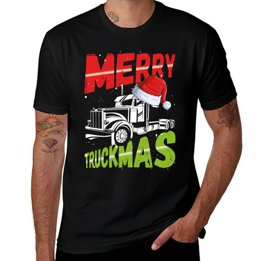 Christmas Semi Truck Funny Christmas Trucker Merry Truckmas  Oversized Silhouette T-Shirt