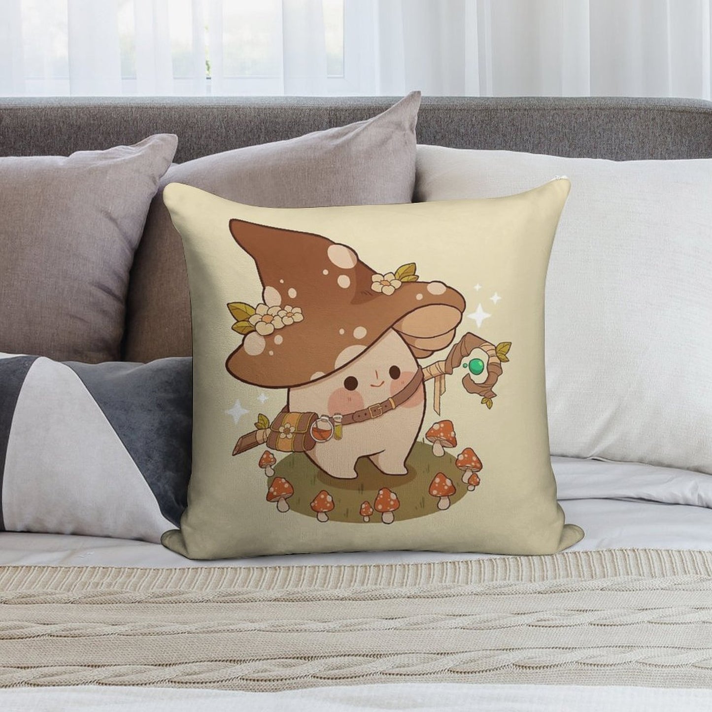Witchy Mushroom Soft Skin-Friendly Throw Pillow