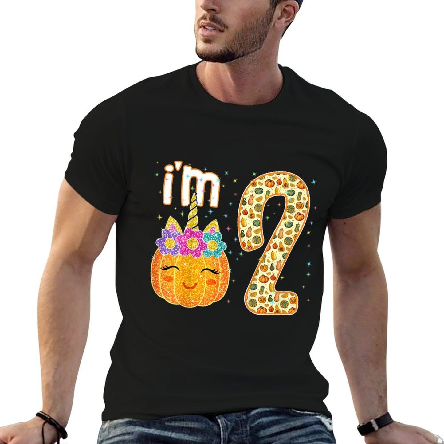 Kids Kids Im 2 Years Old Unicorn Pumpkin Halloween 2nd Birthday  Fade-proof Color T-Shirt