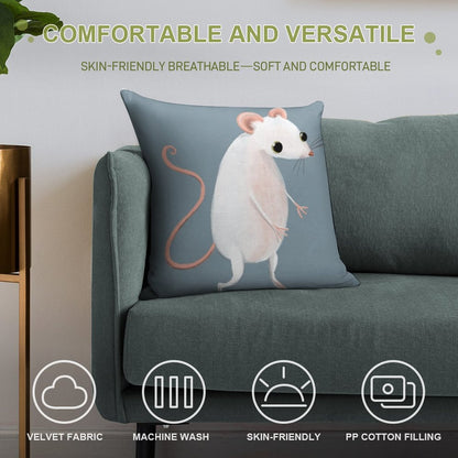 Cute Little White Mouse Soft Reinforced Edging Throw Pillow