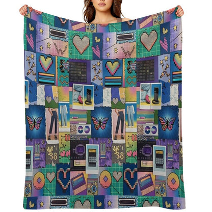 Y2K Aesthetic - Vintage Y2K Mosaic Collage with Scrapbook-Style Tiles Velvety-soft Throw Blanket