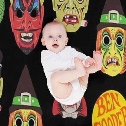 Vintage Halloween Masks Eco-conscious Throw Blanket
