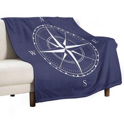 Navy Blue And White Nautical Ships Compass Rose Quick-dry Throw Blanket