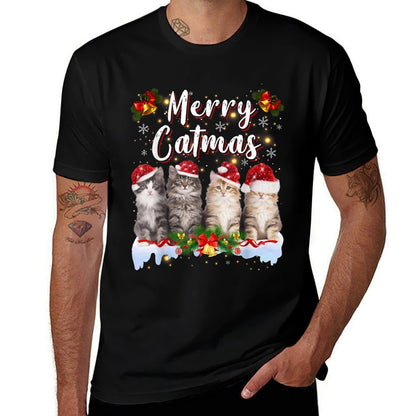 Cat Christmas Santa Hat Funny Merry Catmas Meowy Men Women  High-quality Stitching T-Shirt